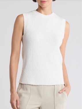 Vince Boucle Shell Sleeveless Cotton Sweater Off White SZ XL